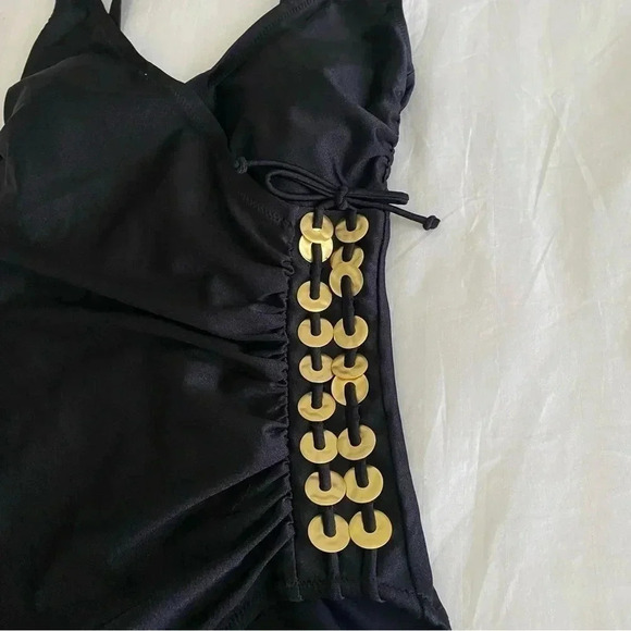Gottex Golden Touch Surplice Tank Swimsuit Black Size 10 - Picture 12 of 14
